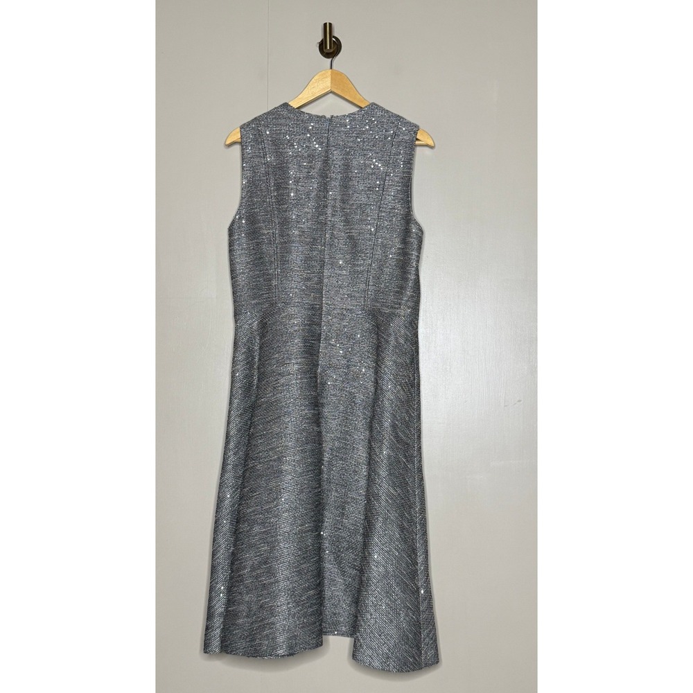 Silver Metallic Sparkle Fit & Flare Midi Dress Size 14 Cocktail Party Holiday - Picture 5 of 10